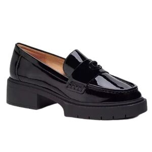 NWT COACH Leah platform lug sole loafers black patent leather size 6.5